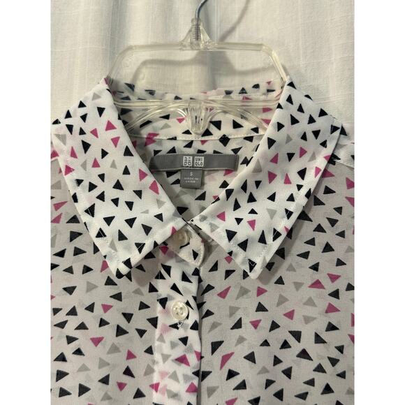 Uniqlo Womens LS Button Up Blouse Triangle Confetti Colorful Semi Sheer Small - Picture 1 of 8